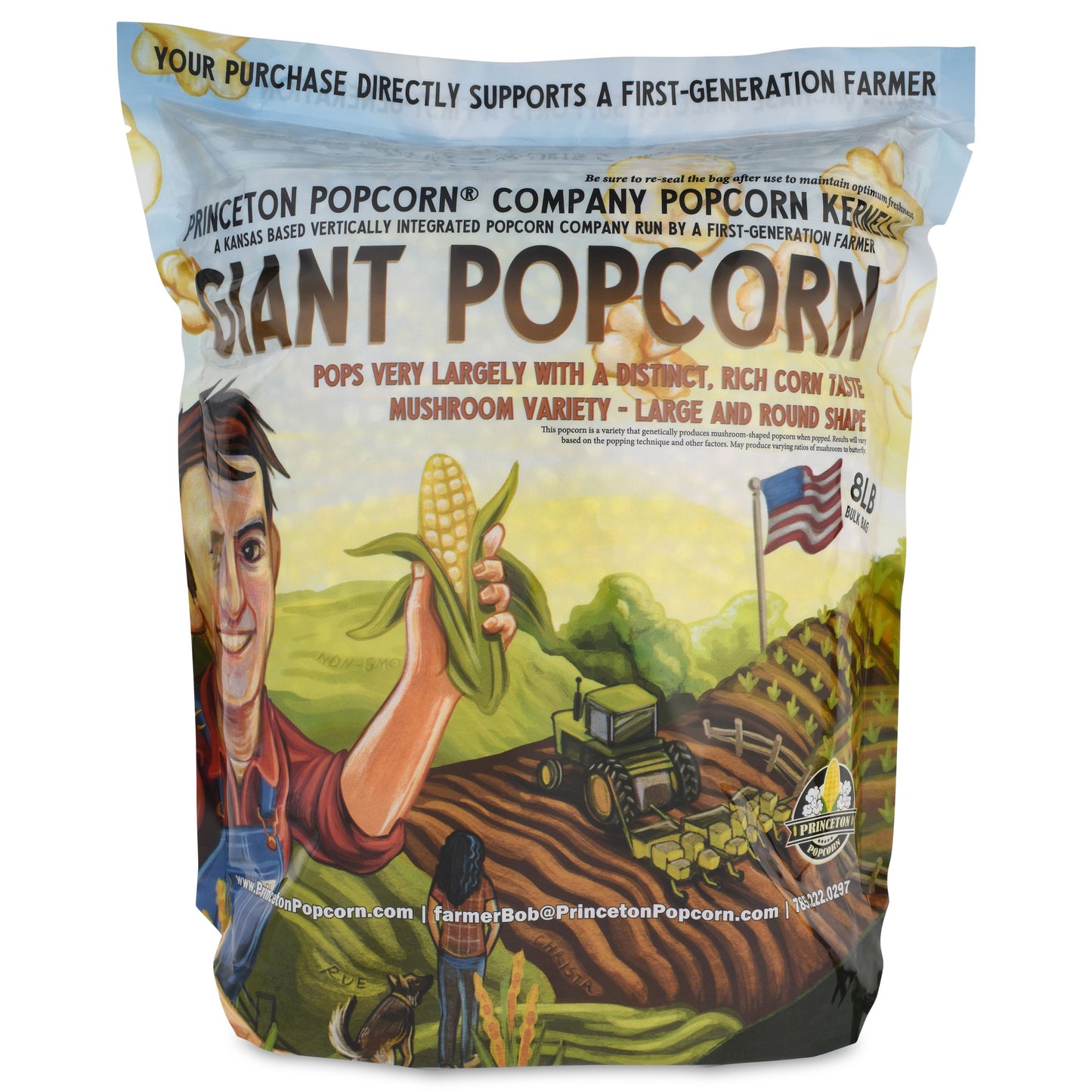 8lb Bag Yellow Mushroom Popcorn Kernels - Easy-Eating, Pops Large Popping Corn, Non-GMO Popcorn Kernels, No Roundup, Direct from Farmer, Air Popper or Stovetop Mushroom Shaped Unpopped Popcorn Kernels Great for Caramel Corn or Kettle Corn