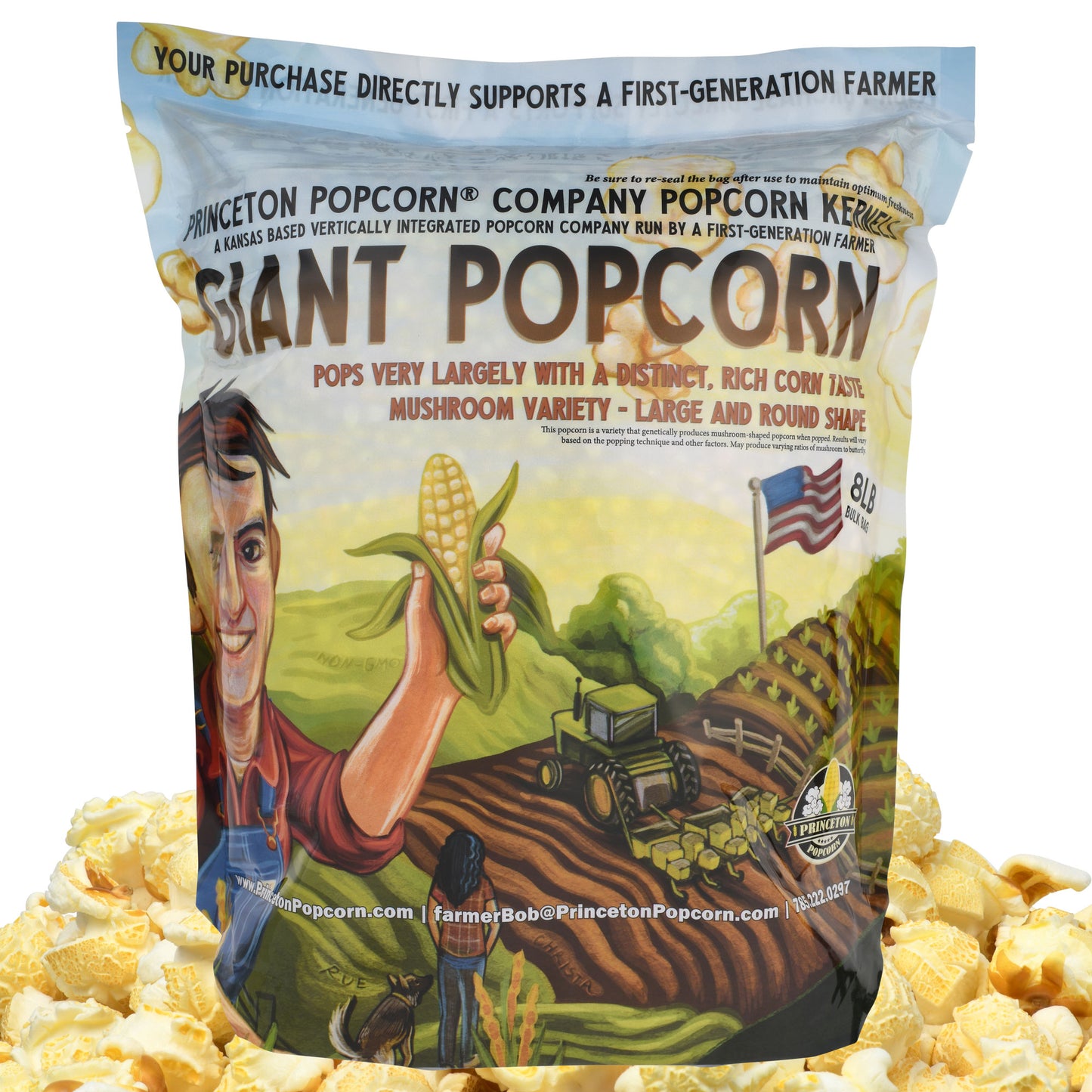 8lb Bag Yellow Mushroom Popcorn Kernels - Easy-Eating, Pops Large Popping Corn, Non-GMO Popcorn Kernels, No Roundup, Direct from Farmer, Air Popper or Stovetop Mushroom Shaped Unpopped Popcorn Kernels Great for Caramel Corn or Kettle Corn