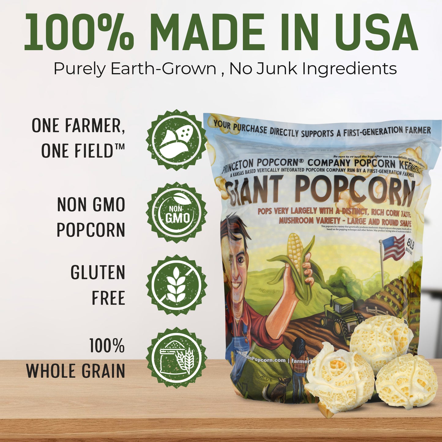 8lb Bag Yellow Mushroom Popcorn Kernels - Easy-Eating, Pops Large Popping Corn, Non-GMO Popcorn Kernels, No Roundup, Direct from Farmer, Air Popper or Stovetop Mushroom Shaped Unpopped Popcorn Kernels Great for Caramel Corn or Kettle Corn