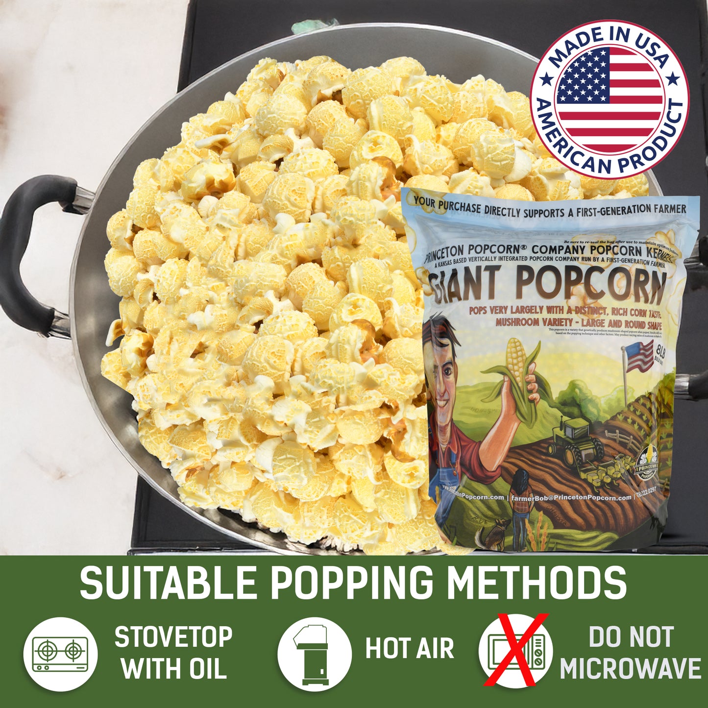 8lb Bag Yellow Mushroom Popcorn Kernels - Easy-Eating, Pops Large Popping Corn, Non-GMO Popcorn Kernels, No Roundup, Direct from Farmer, Air Popper or Stovetop Mushroom Shaped Unpopped Popcorn Kernels Great for Caramel Corn or Kettle Corn