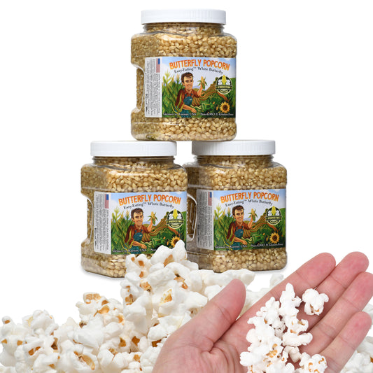 Three Pack of 2lb Tubs White Butterfly Popcorn Kernels by Princeton Popcorn Farm Grown Non-GMO Gluten Free UnPopped Butterfly Shaped Old Fashion Popcorn hulless Popping Corn for Microwave Air Popper & Stovetop 96 oz