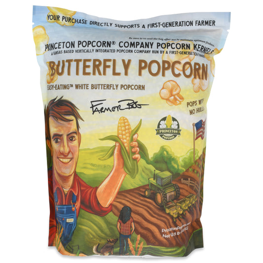 8lb Bag White Butterfly Hulless Popcorn Kernels - Easy-Eating, Baby Small Tender Popping Corn, Non-GMO Popcorn Kernels, No Hulls, No Roundup, Direct from Farmer, Microwave Air Popper or Stovetop Butterfly Shaped Unpopped Popcorn Kernels