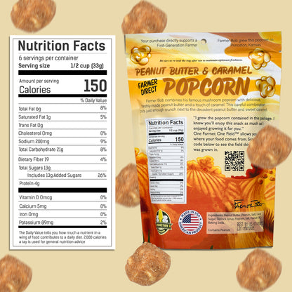 Gourmet Popcorn Bags, Peanut Butter Caramel Corn, Vegan, Gluten Free, Non-GMO, 7 Ingredient, Healthy Resealable Snack, 6oz Bag, Perfect Snacks for Adults, Peanut Butter Pretzels Flavor Farmer Direct - PuffyCrunch by Princeton Popcorn