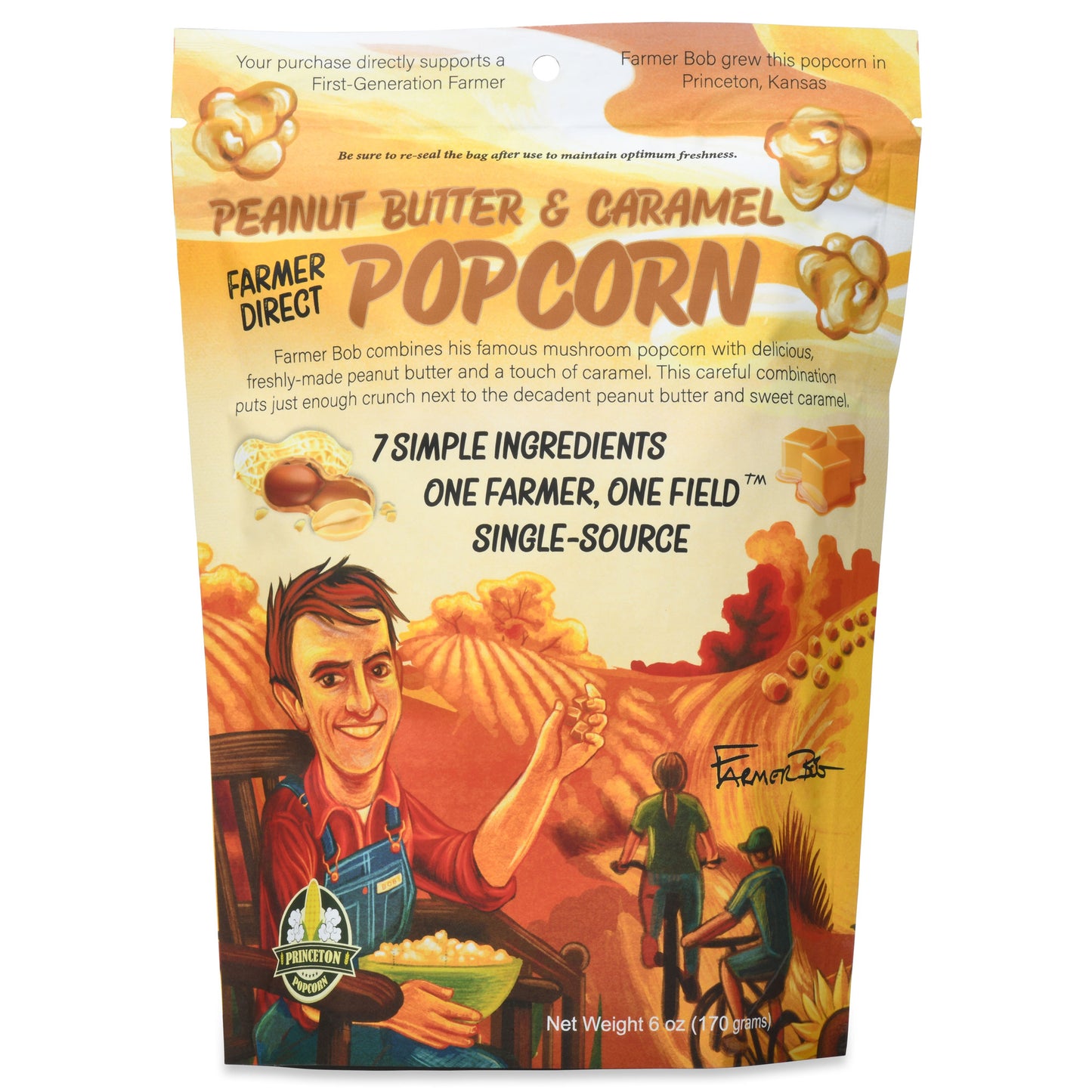 Gourmet Popcorn Bags, Peanut Butter Caramel Corn, Vegan, Gluten Free, Non-GMO, 7 Ingredient, Healthy Resealable Snack, 6oz Bag, Perfect Snacks for Adults, Peanut Butter Pretzels Flavor Farmer Direct - PuffyCrunch by Princeton Popcorn