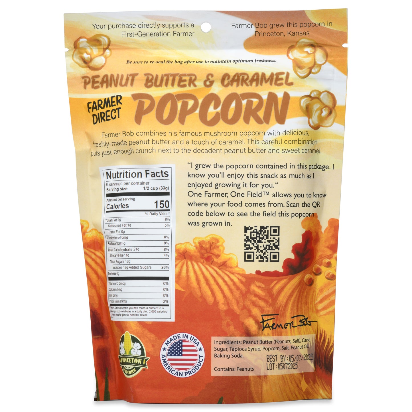 Gourmet Popcorn Bags, Peanut Butter Caramel Corn, Vegan, Gluten Free, Non-GMO, 7 Ingredient, Healthy Resealable Snack, 6oz Bag, Perfect Snacks for Adults, Peanut Butter Pretzels Flavor Farmer Direct - PuffyCrunch by Princeton Popcorn