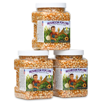 Three Pack 2lb Tubs Yellow Mushroom Popcorn Kernels - Easy-Eating, Pops Large Popping Corn, Non-GMO Popcorn Kernels, No Roundup, Direct from Farmer, Air Popper or Stovetop Mushroom Shaped Unpopped Popcorn Kernels Great for Caramel Corn or Kettle Corn 96oz