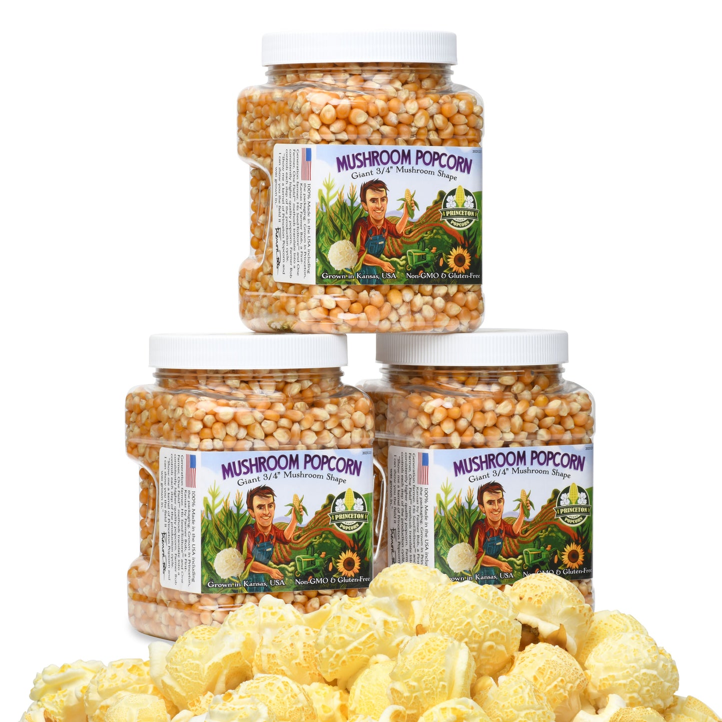 Three Pack 2lb Tubs Yellow Mushroom Popcorn Kernels - Easy-Eating, Pops Large Popping Corn, Non-GMO Popcorn Kernels, No Roundup, Direct from Farmer, Air Popper or Stovetop Mushroom Shaped Unpopped Popcorn Kernels Great for Caramel Corn or Kettle Corn 96oz