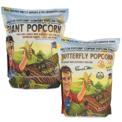 16lbs - Two 8lb Bags; 1 each White Butterfly Hulless and Yellow Mushroom Popcorn Kernels - Non-GMO Popcorn Kernels, No Roundup, Direct from Farmer, Air Popper or Stovetop Butterfly Shaped Unpopped Popcorn Kernels Combo Duo