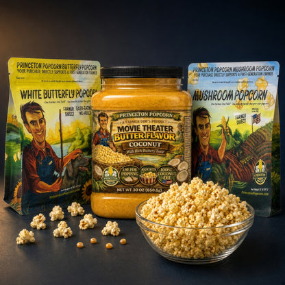 Farmer Bob's Movie Night Kit - Movie Theater Butter Coconut Oil + White Butterfly or Mushroom Popcorn