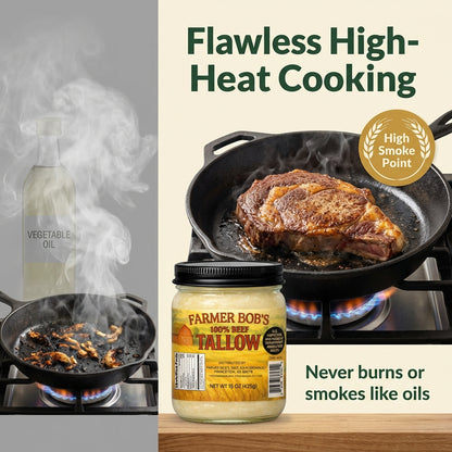 Farmer Bob's Beef Tallow for Cooking - Ideal for Deep Frying & Soap Making - Grass Fed - Bulk Cooking & Baking - Natural, Versatile Culinary Fat - Perfect for Kitchens & Home Chefs