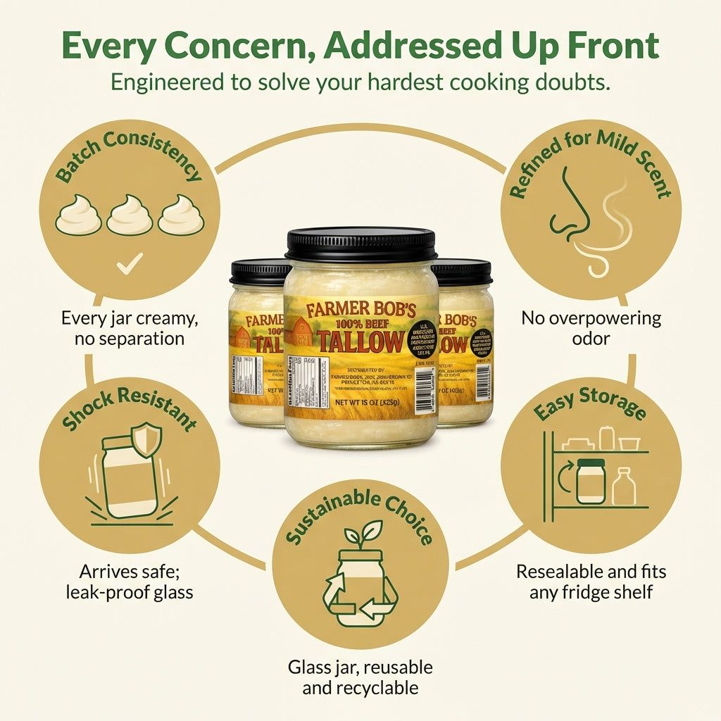 Farmer Bob's Beef Tallow for Cooking - Ideal for Deep Frying & Soap Making - Grass Fed - Bulk Cooking & Baking - Natural, Versatile Culinary Fat - Perfect for Kitchens & Home Chefs