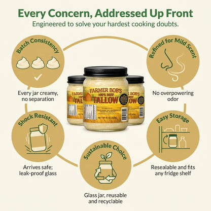 Farmer Bob's Beef Tallow for Cooking - Ideal for Deep Frying & Soap Making - Grass Fed - Bulk Cooking & Baking - Natural, Versatile Culinary Fat - Perfect for Kitchens & Home Chefs