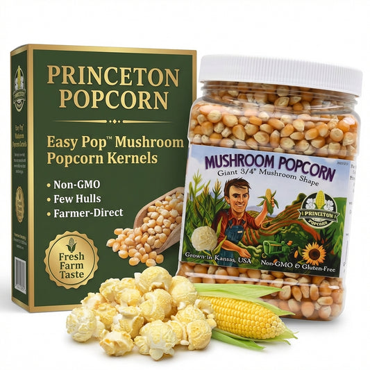 2lb Tub Yellow Mushroom Popcorn Kernels - Easy-Eating, Pops Large Popping Corn, Non-GMO Popcorn Kernels, No Roundup, Direct from Farmer, Air Popper or Stovetop Mushroom Shaped Unpopped Popcorn Kernels Great for Caramel Corn or Kettle Corn