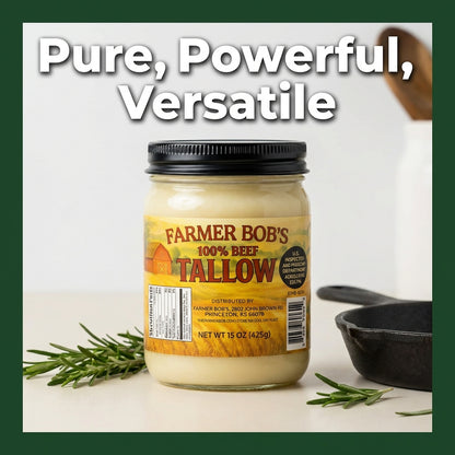 Farmer Bob's Beef Tallow for Cooking - Ideal for Deep Frying & Soap Making - Grass Fed - Bulk Cooking & Baking - Natural, Versatile Culinary Fat - Perfect for Kitchens & Home Chefs