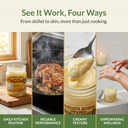 Farmer Bob's Beef Tallow for Cooking - Ideal for Deep Frying & Soap Making - Grass Fed - Bulk Cooking & Baking - Natural, Versatile Culinary Fat - Perfect for Kitchens & Home Chefs