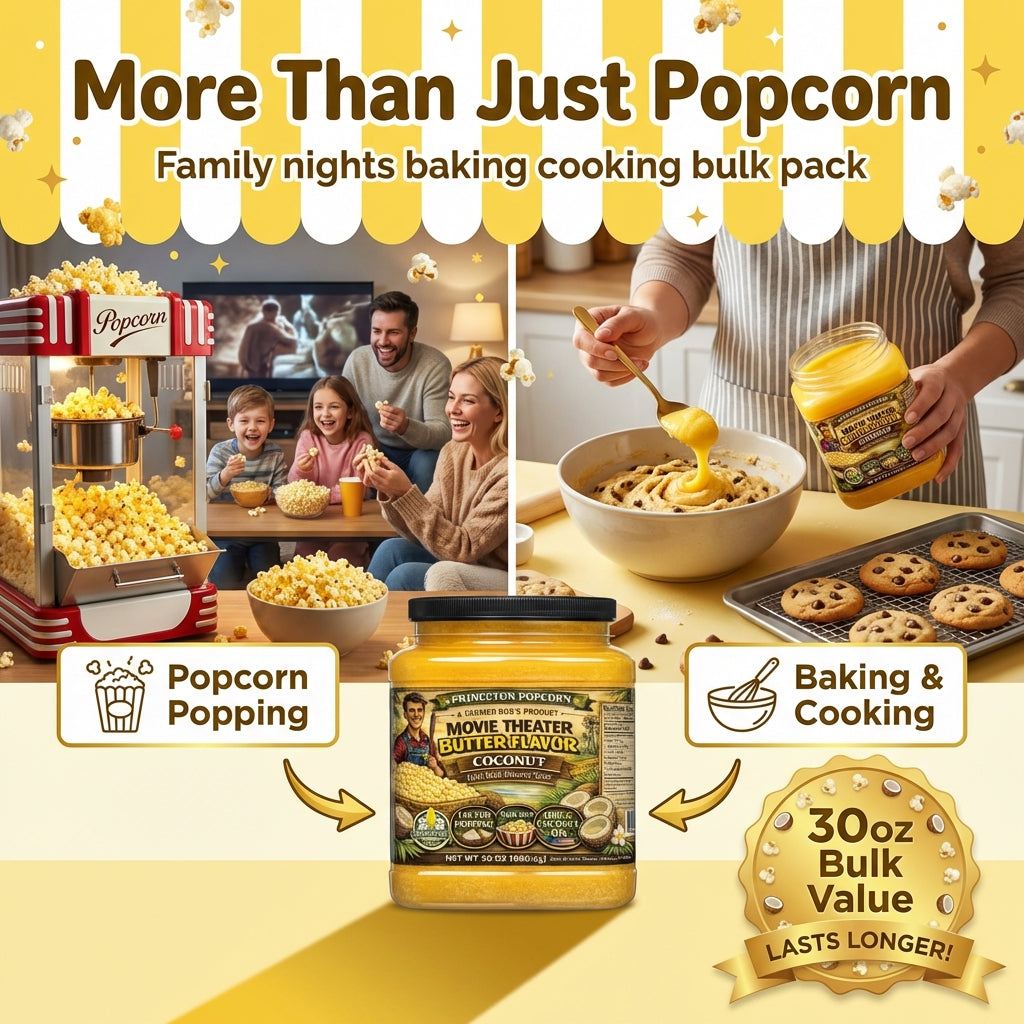 Real Theater Coconut Popcorn Oil - 30 oz Butter Flavored Coconut Oil for Whirley Pop Popcorn Maker, Popcorn Oil Butter Flavor Stovetop Popcorn, Popcorn Oil for Popcorn Machine Farmer Bob's Princeton Popcorn
