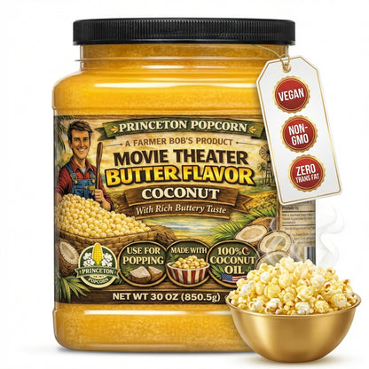 Real Theater Coconut Popcorn Oil - 30 oz Butter Flavored Coconut Oil for Whirley Pop Popcorn Maker, Popcorn Oil Butter Flavor Stovetop Popcorn, Popcorn Oil for Popcorn Machine Farmer Bob's Princeton Popcorn