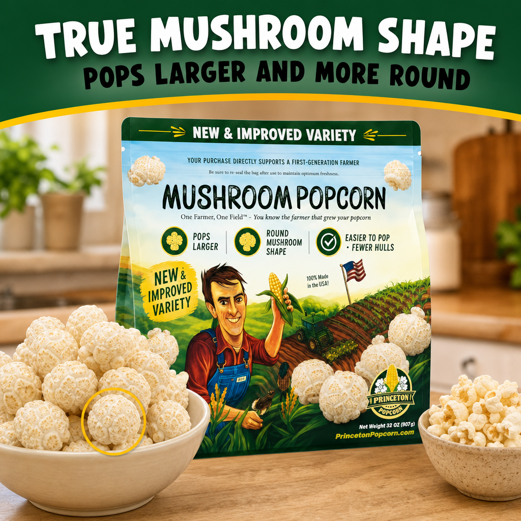 True round mushroom-shaped popcorn that pops larger and rounder