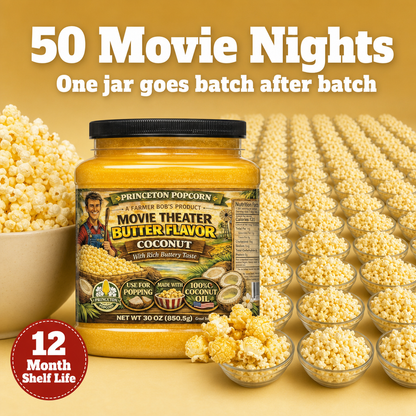Real Theater Coconut Popcorn Oil - 30 oz Butter Flavored Coconut Oil for Whirley Pop Popcorn Maker, Popcorn Oil Butter Flavor Stovetop Popcorn, Popcorn Oil for Popcorn Machine Farmer Bob's Princeton Popcorn