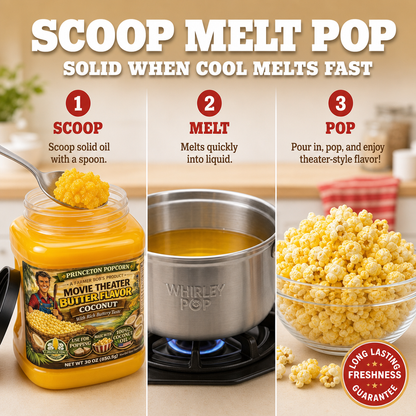 Real Theater Coconut Popcorn Oil - 30 oz Butter Flavored Coconut Oil for Whirley Pop Popcorn Maker, Popcorn Oil Butter Flavor Stovetop Popcorn, Popcorn Oil for Popcorn Machine Farmer Bob's Princeton Popcorn