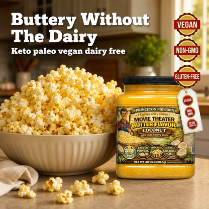 Real Theater Coconut Popcorn Oil - 30 oz Butter Flavored Coconut Oil for Whirley Pop Popcorn Maker, Popcorn Oil Butter Flavor Stovetop Popcorn, Popcorn Oil for Popcorn Machine Farmer Bob's Princeton Popcorn