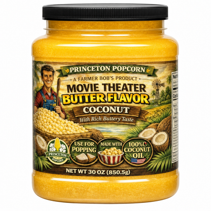Real Theater Coconut Popcorn Oil - 30 oz Butter Flavored Coconut Oil for Whirley Pop Popcorn Maker, Popcorn Oil Butter Flavor Stovetop Popcorn, Popcorn Oil for Popcorn Machine Farmer Bob's Princeton Popcorn