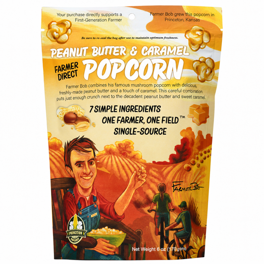Front of PuffyCrunch peanut butter & caramel popcorn 6 oz resealable bag