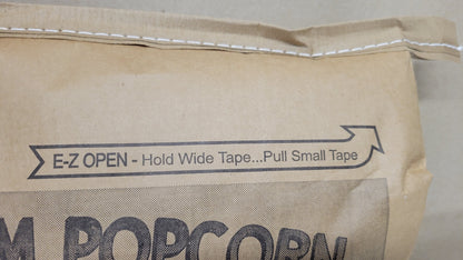 E-Z Open pull tape makes it easy to open the bag. Just grab the small brown strip behind the string and pull. 